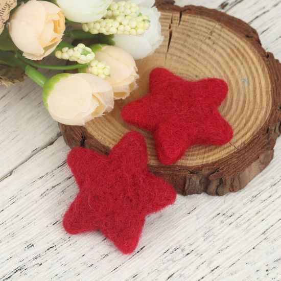 Image de DIY Artisanat en Laine Rouge Foncé Etoile 4cm x 3.7cm, 2 Pcs