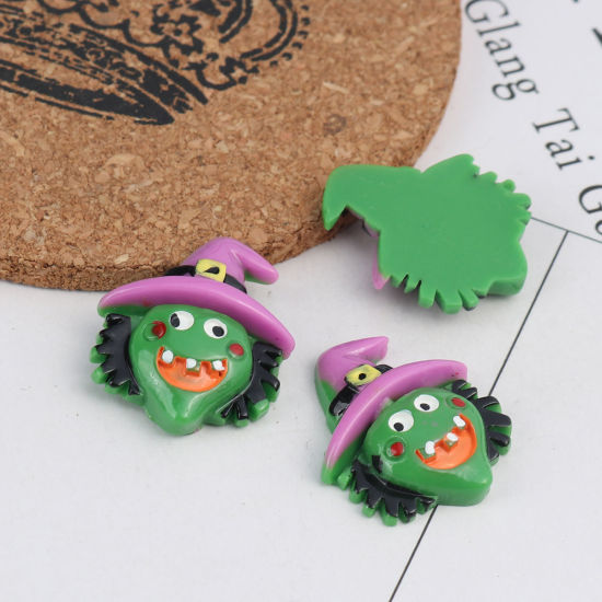 Image de Cabochon Dôme en Résine Multicolore Sorcière Halloween 29mm x 25mm, 10 Pcs