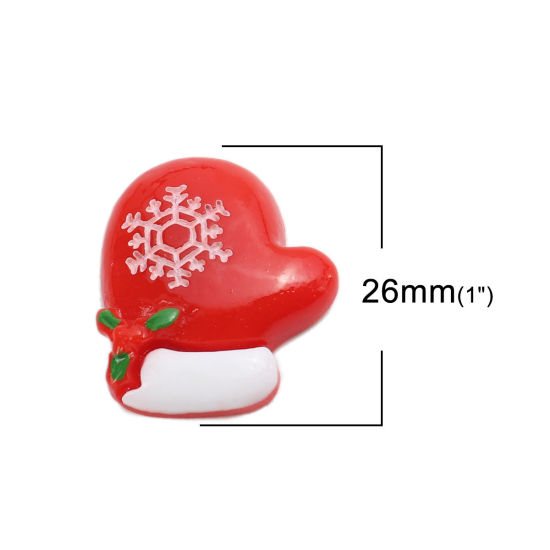 Immagine di Resina Dome Seals Cabochon Guanti di Natale Bianco & Rosso Fiocco di Neve 26mm x 23mm, 10 Pz