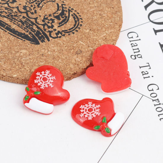 Immagine di Resina Dome Seals Cabochon Guanti di Natale Bianco & Rosso Fiocco di Neve 26mm x 23mm, 10 Pz