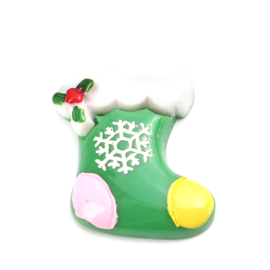 Immagine di Resina Dome Seals Cabochon Calza di Natale Multicolore Fiocco di Neve 26mm x 24mm, 10 Pz