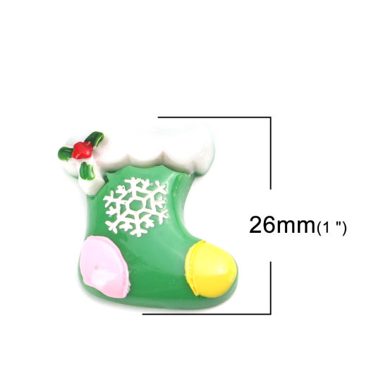 Immagine di Resina Dome Seals Cabochon Calza di Natale Multicolore Fiocco di Neve 26mm x 24mm, 10 Pz