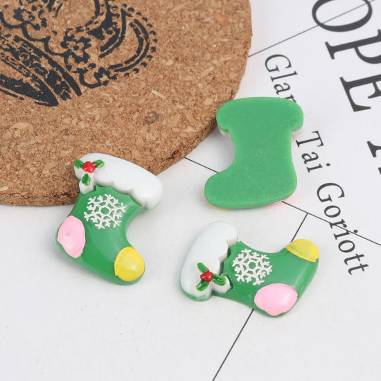 Immagine di Resina Dome Seals Cabochon Calza di Natale Multicolore Fiocco di Neve 26mm x 24mm, 10 Pz