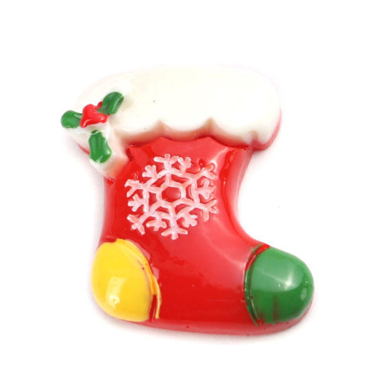 Immagine di Resina Dome Seals Cabochon Calza di Natale Multicolore Fiocco di Neve 26mm x 23mm, 10 Pz