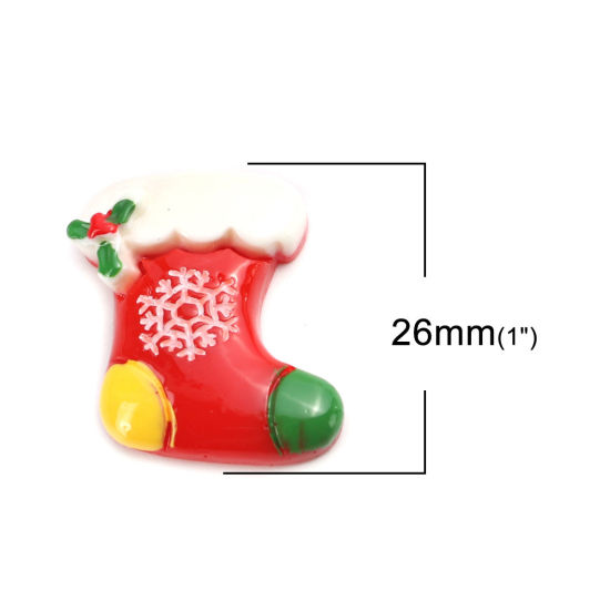 Immagine di Resina Dome Seals Cabochon Calza di Natale Multicolore Fiocco di Neve 26mm x 23mm, 10 Pz