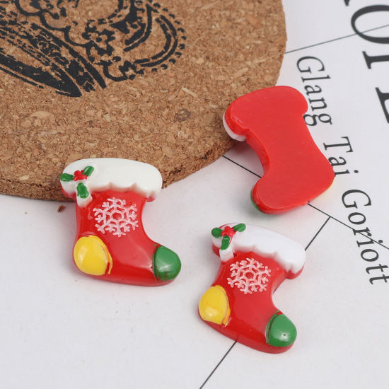 Immagine di Resina Dome Seals Cabochon Calza di Natale Multicolore Fiocco di Neve 26mm x 23mm, 10 Pz