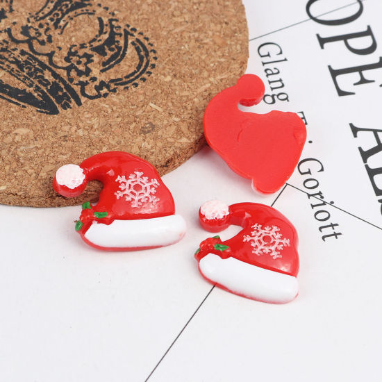 Immagine di Resina Dome Seals Cabochon Cappelli di Natale Multicolore Fiocco di Neve 29mm x 22mm, 10 Pz
