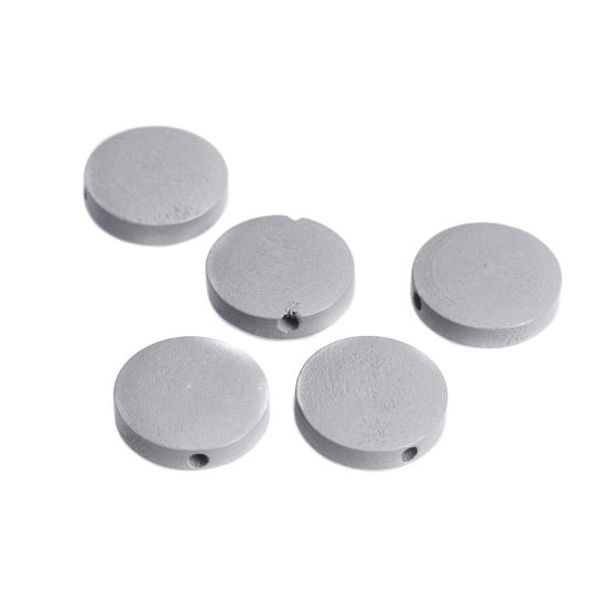 Image de Perles en Bois Naturel Plat-Rond Gris Clair 19mm Dia, Trou: env. 2.1mm, 50 Pcs