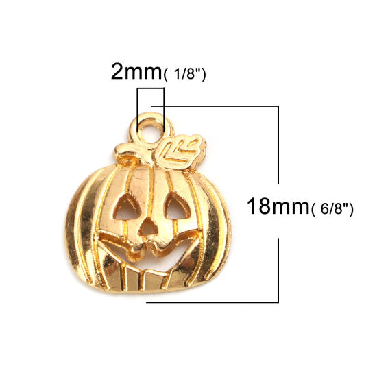Picture of Zinc Based Alloy Halloween Charms Pumpkin Gold Plated Hollow 18mm x 16mm, 50 PCs