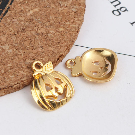 Picture of Zinc Based Alloy Halloween Charms Pumpkin Gold Plated Hollow 18mm x 16mm, 50 PCs