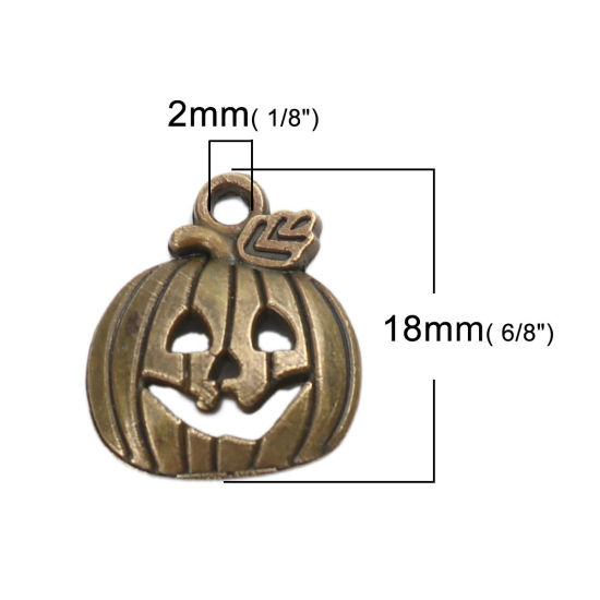 Picture of Zinc Based Alloy Halloween Charms Pumpkin Antique Bronze Hollow 18mm x 16mm, 50 PCs