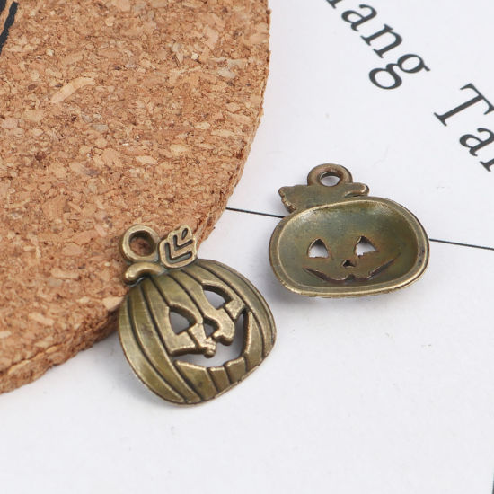 Picture of Zinc Based Alloy Halloween Charms Pumpkin Antique Bronze Hollow 18mm x 16mm, 50 PCs