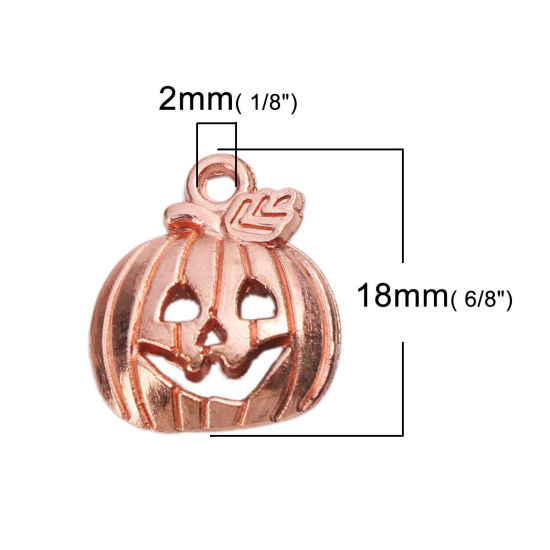 Picture of Zinc Based Alloy Halloween Charms Pumpkin Rose Gold Hollow 18mm x 16mm, 50 PCs