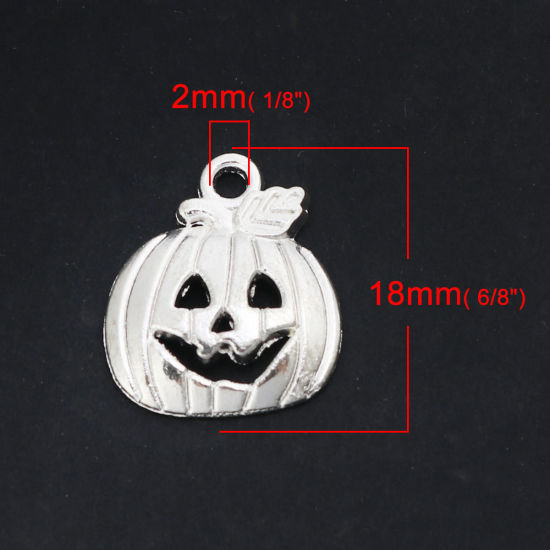 Picture of Zinc Based Alloy Halloween Charms Pumpkin Silver Plated Hollow 18mm x 16mm, 50 PCs