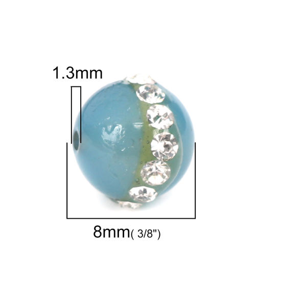 (グレードB) 瑪瑙 （ 天然 ） ビーズ 円形 水色 透明 ラインストーン 約 9mm x 8mm 、 穴: 約 1.3mm、 5 個 の画像
