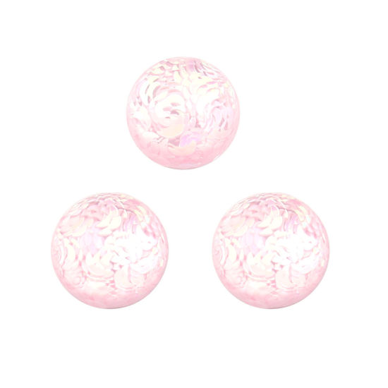 Image de Cabochon Dôme en Résine hémisphérique Rose Transparent Lune Paillettes 16mm Dia, 20 Pcs