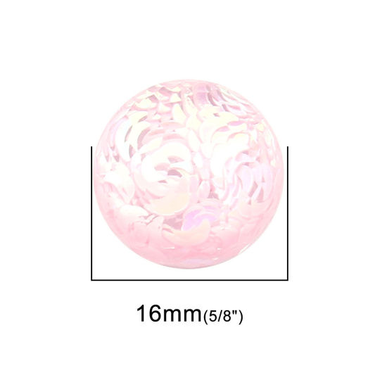 Image de Cabochon Dôme en Résine hémisphérique Rose Transparent Lune Paillettes 16mm Dia, 20 Pcs