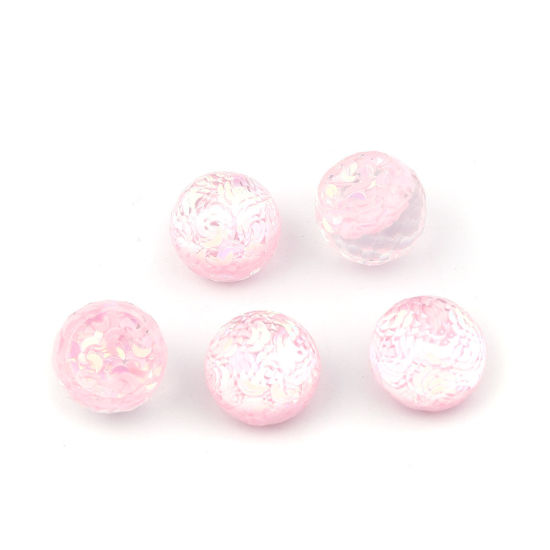 Image de Cabochon Dôme en Résine hémisphérique Rose Transparent Lune Paillettes 16mm Dia, 20 Pcs