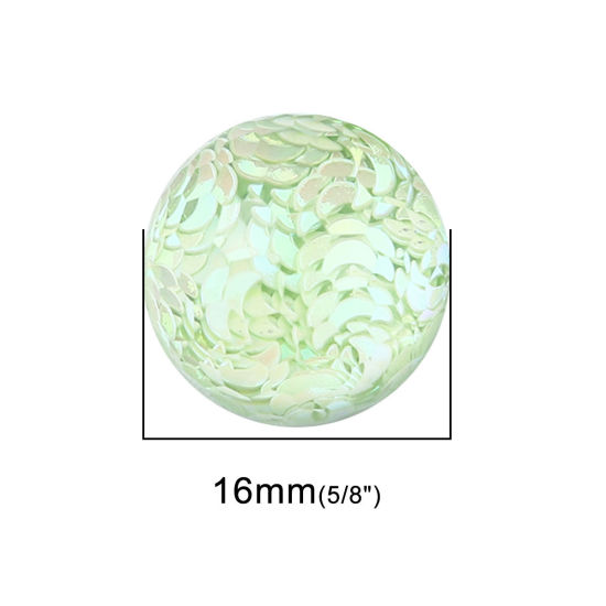 Image de Cabochon Dôme en Résine hémisphérique Vert Transparent Lune Paillettes 16mm Dia, 20 Pcs