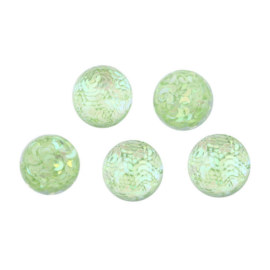 Image de Cabochon Dôme en Résine hémisphérique Vert Transparent Lune Paillettes 16mm Dia, 20 Pcs