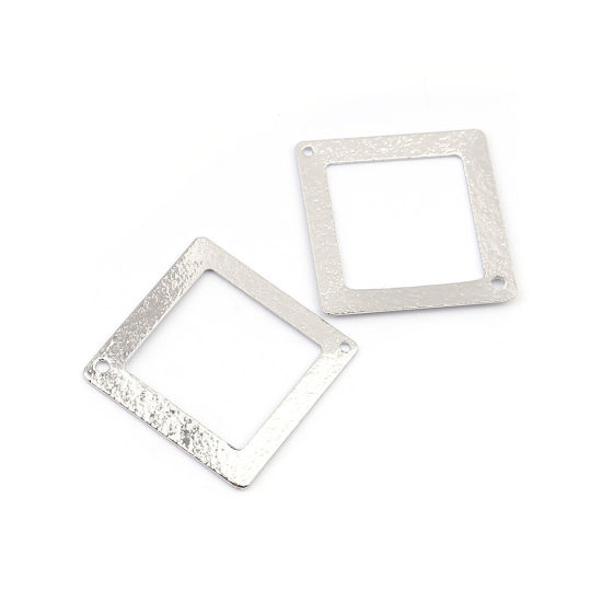 Image de Connecteurs en Laiton Carré Argent Mat Creux 22mm x 22mm, 5 Pcs