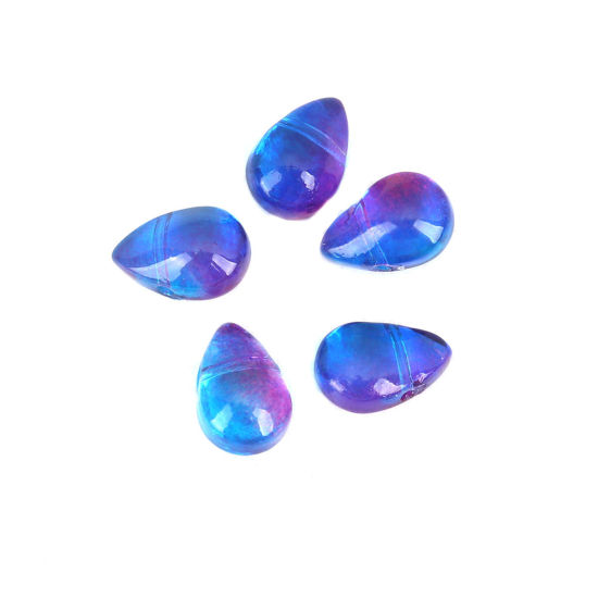 Image de Perles en Verre Goutte d'Eau Violet & Bleu 9mm x 6mm, Trou: 0.9mm, 25 Pcs