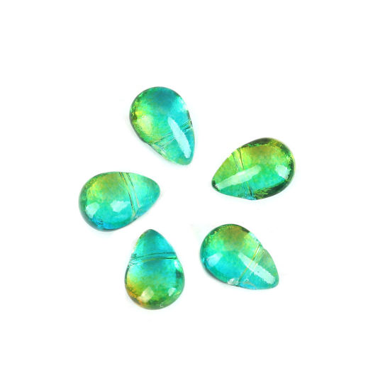 Image de Perles en Verre Goutte d'Eau Vert 9mm x 6mm, Trou: 0.9mm, 25 Pcs