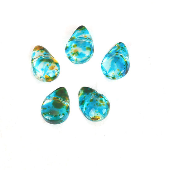 Image de Perles en Verre Goutte d'Eau Multicolore Transparent 9mm x 6mm, Trou: 0.9mm, 25 Pcs