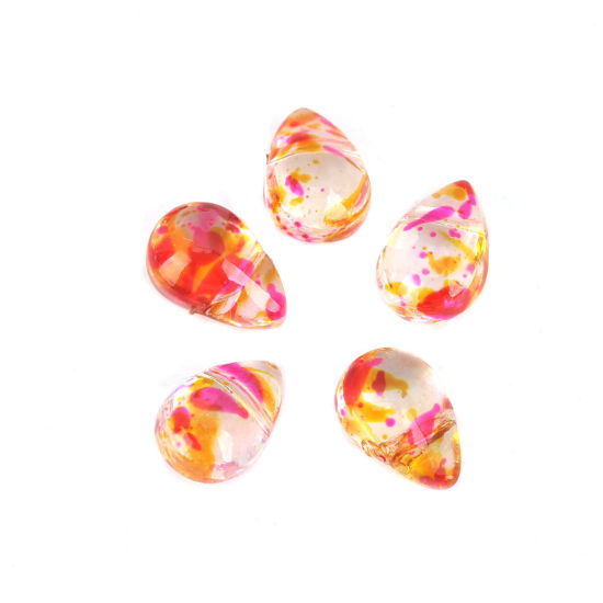 Image de Perles en Verre Goutte d'Eau Multicolore Transparent 9mm x 6mm, Trou: 0.9mm, 25 Pcs