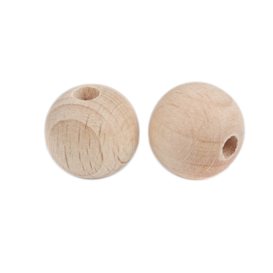 Image de Perles en Fagus Rond Couleur Naturelle 14mm Dia, Trou: env. 4.1mm, 20 Pcs