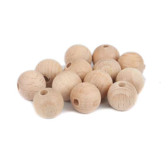 Image de Perles en Fagus Rond Couleur Naturelle 14mm Dia, Trou: env. 4.1mm, 20 Pcs