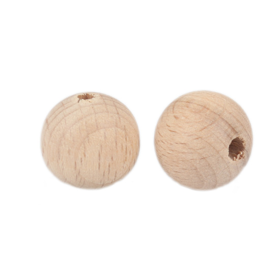 Image de Perles en Fagus Rond Couleur Naturelle 15mm Dia, Trou: env. 3.6mm, 20 Pcs