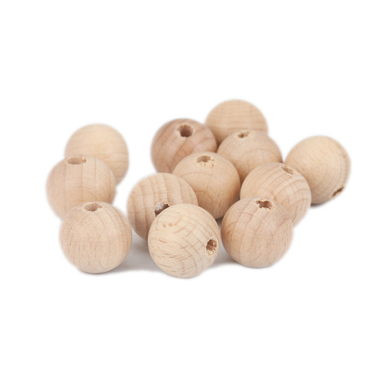 Image de Perles en Fagus Rond Couleur Naturelle 15mm Dia, Trou: env. 3.6mm, 20 Pcs