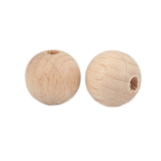 Image de Perles en Fagus Rond Couleur Naturelle 16mm Dia, Trou: env. 4.3mm, 20 Pcs