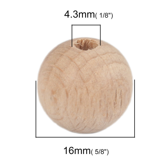 Image de Perles en Fagus Rond Couleur Naturelle 16mm Dia, Trou: env. 4.3mm, 20 Pcs