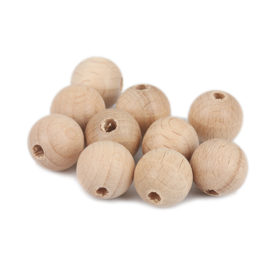 Image de Perles en Fagus Rond Couleur Naturelle 16mm Dia, Trou: env. 4.3mm, 20 Pcs
