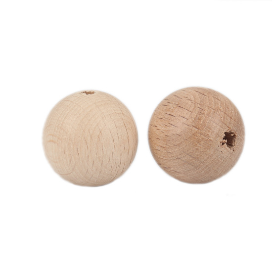 Image de Perles en Fagus Rond Couleur Naturelle 25mm Dia, Trou: env. 5mm, 10 Pcs