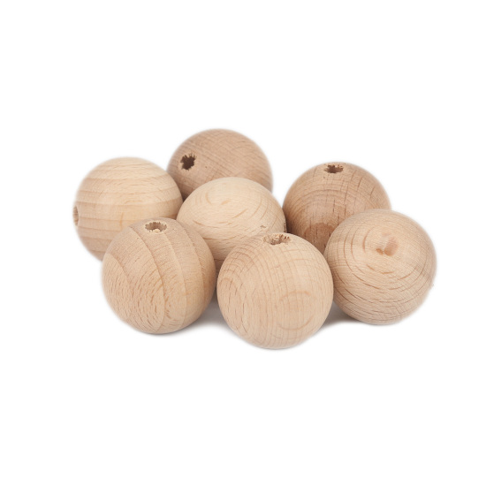 Image de Perles en Fagus Rond Couleur Naturelle 25mm Dia, Trou: env. 5mm, 10 Pcs