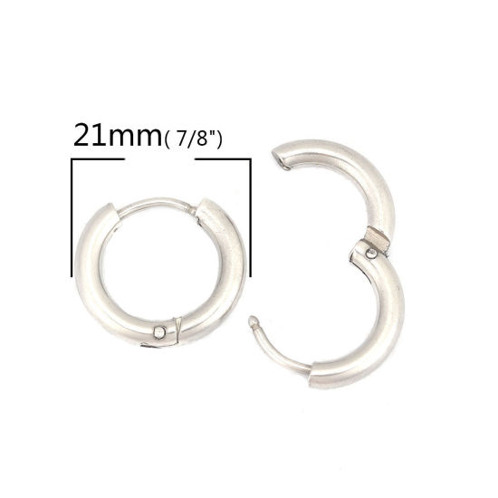 Image de Boucles d'Oreilles Créole Anneaux en 304 Acier Inoxydable Argent Mat Rond 21mm Dia., Epaisseur de Fil: (19 gauge), 10 Pcs