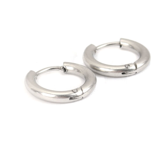 Image de Boucles d'Oreilles Créole Anneaux en 304 Acier Inoxydable Argent Mat Rond 21mm Dia., Epaisseur de Fil: (19 gauge), 10 Pcs