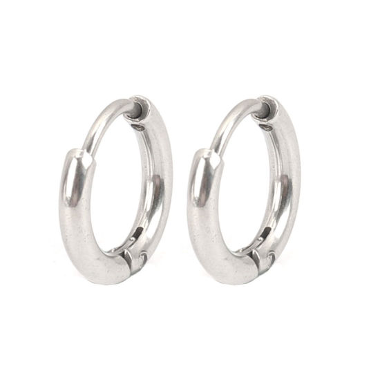Image de Boucles d'Oreilles Créole Anneaux en 304 Acier Inoxydable Argent Mat Rond 13mm Dia., Epaisseur de Fil: (19 gauge), 10 Pcs