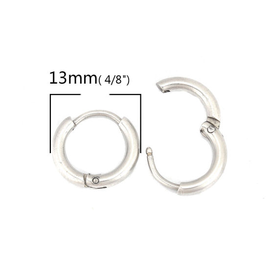 Image de Boucles d'Oreilles Créole Anneaux en 304 Acier Inoxydable Argent Mat Rond 13mm Dia., Epaisseur de Fil: (19 gauge), 10 Pcs