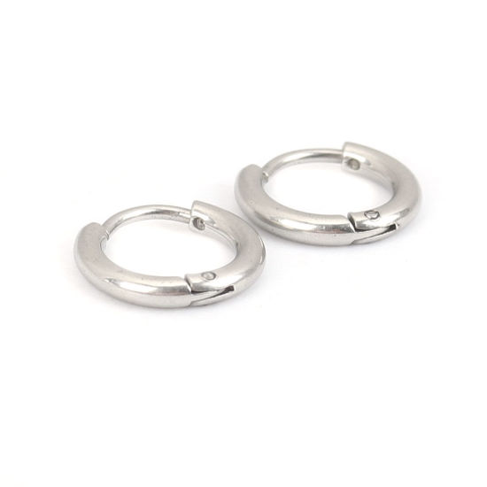 Image de Boucles d'Oreilles Créole Anneaux en 304 Acier Inoxydable Argent Mat Rond 13mm Dia., Epaisseur de Fil: (19 gauge), 10 Pcs