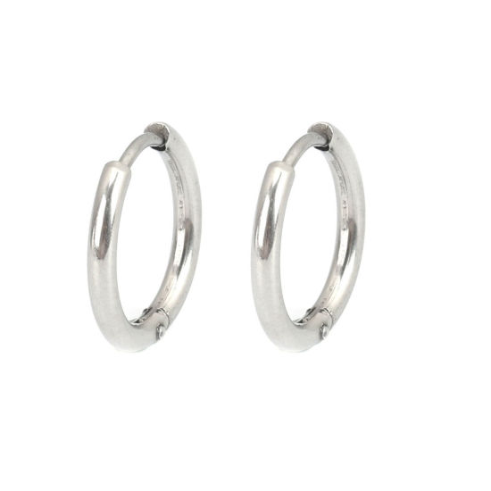 Image de Boucles d'Oreilles Créole Anneaux en 304 Acier Inoxydable Argent Mat Rond 15mm Dia., Epaisseur de Fil: (19 gauge), 10 Pcs