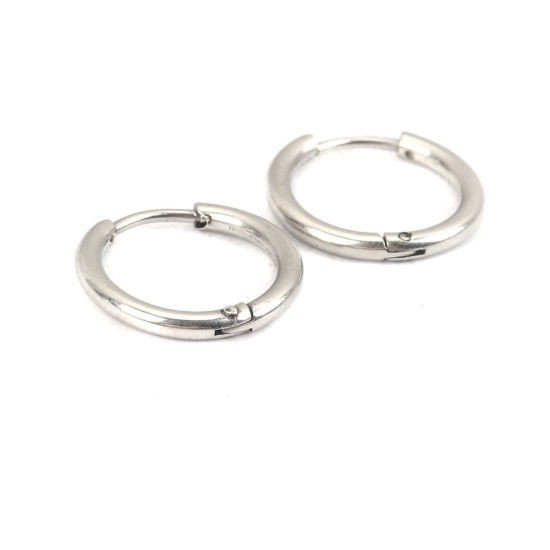Image de Boucles d'Oreilles Créole Anneaux en 304 Acier Inoxydable Argent Mat Rond 15mm Dia., Epaisseur de Fil: (19 gauge), 10 Pcs