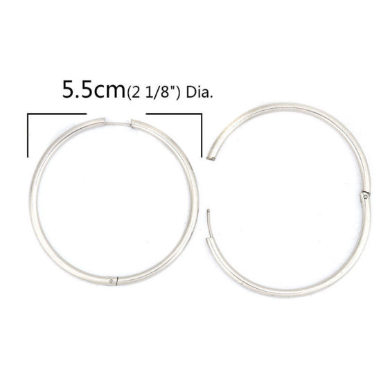 304ステンレス鋼 フープピアス シルバートーン 円形 28mm 直径、 ワイヤーサイズ: （18号）、 2 個 の画像