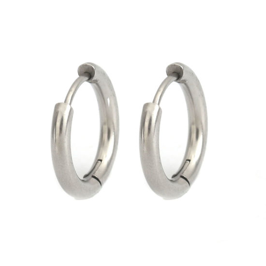 Image de Boucles d'Oreilles Créole Anneaux en 304 Acier Inoxydable Argent Mat Rond 17mm Dia., Epaisseur de Fil: (19 gauge), 2 Pcs
