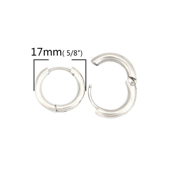 Image de Boucles d'Oreilles Créole Anneaux en 304 Acier Inoxydable Argent Mat Rond 17mm Dia., Epaisseur de Fil: (19 gauge), 2 Pcs