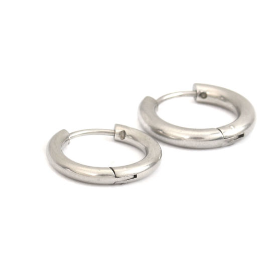 Image de Boucles d'Oreilles Créole Anneaux en 304 Acier Inoxydable Argent Mat Rond 17mm Dia., Epaisseur de Fil: (19 gauge), 2 Pcs