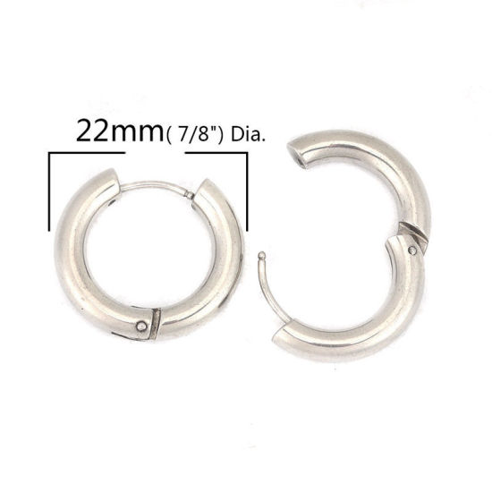 Image de Boucles d'Oreilles Créole Anneaux en 304 Acier Inoxydable Argent Mat Rond 17mm Dia., Epaisseur de Fil: (19 gauge), 2 Pcs